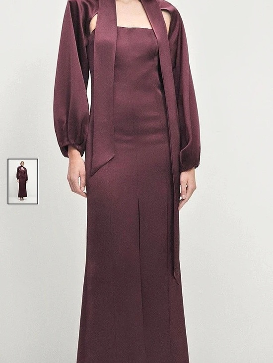 Massimo Dutti Dresses & Skirts - Massimo Dutti Studio Aubergine Long Satin Slit Dress and Cape Set, Size M